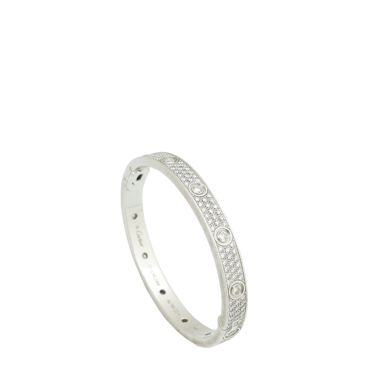 Cartier 18K White Gold Love Paved Diamond Bracelet 17-Cartier-THE CLOSET