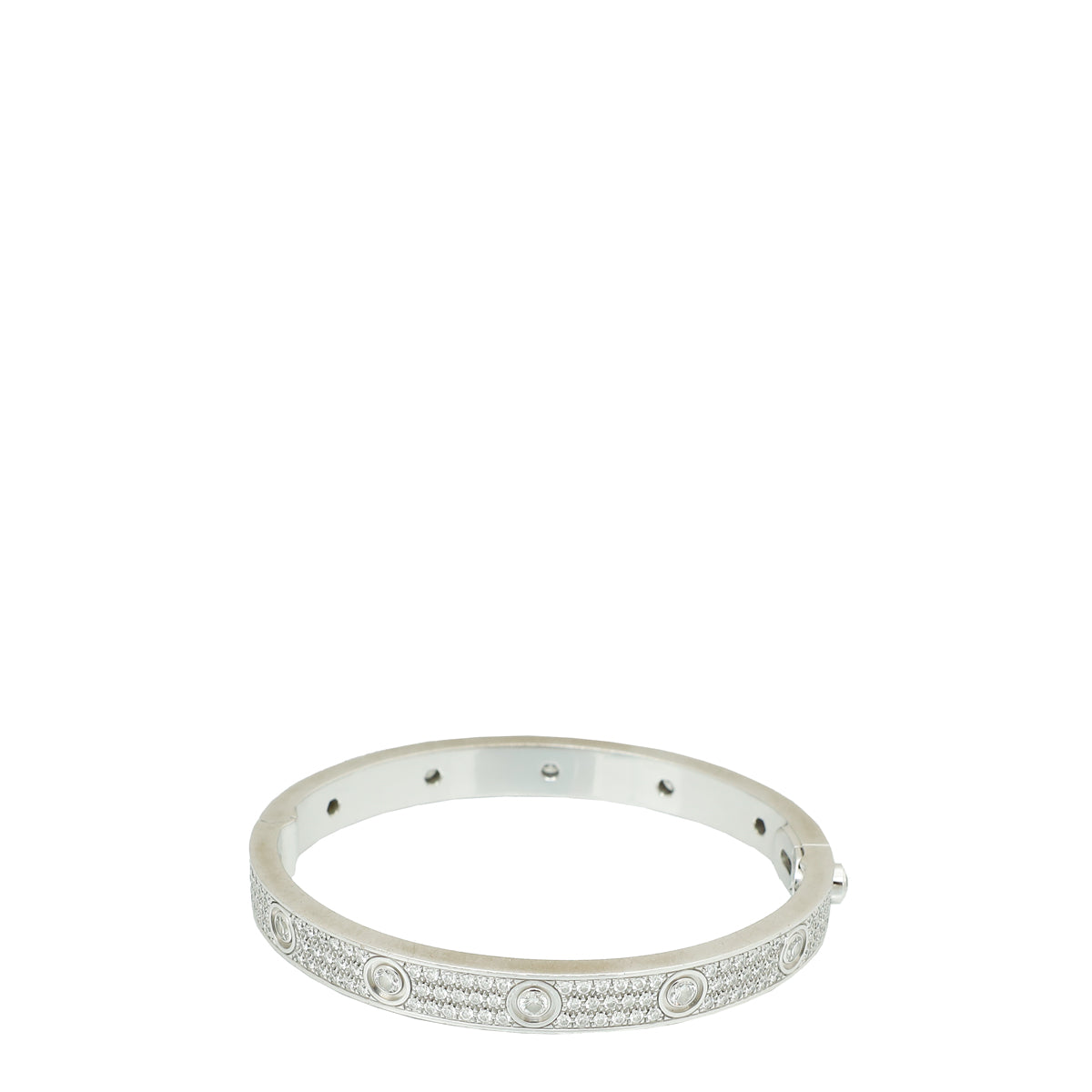 Cartier 18K White Gold Love Paved Diamond Bracelet 17-Cartier-THE CLOSET