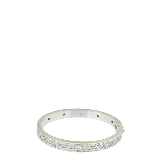 Cartier 18K White Gold Love Paved Diamond Bracelet 17