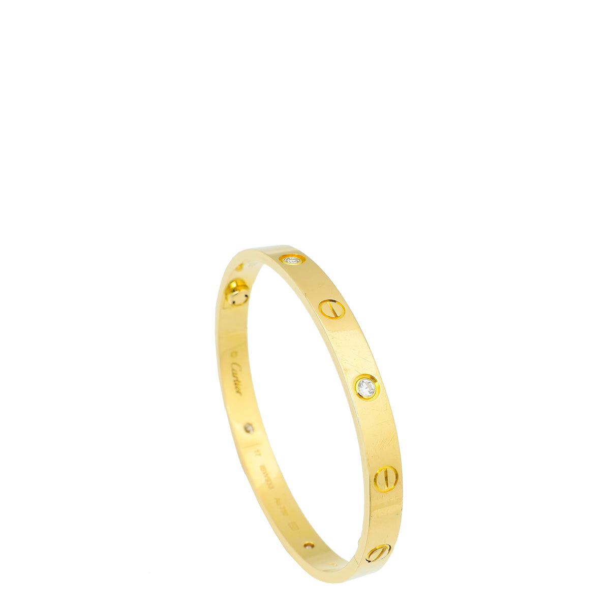 Cartier 18K Yellow Gold 4 Diamond Love Classic Bracelet 17-Cartier-THE CLOSET