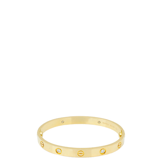 Cartier 18K Yellow Gold 4 Diamond Love Classic Bracelet 17