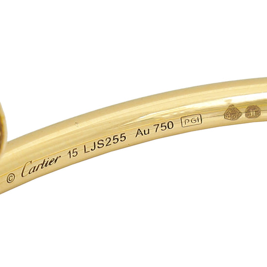 Cartier 18K Yellow Gold Diamond Juste Un Clou Small Bracelet 15