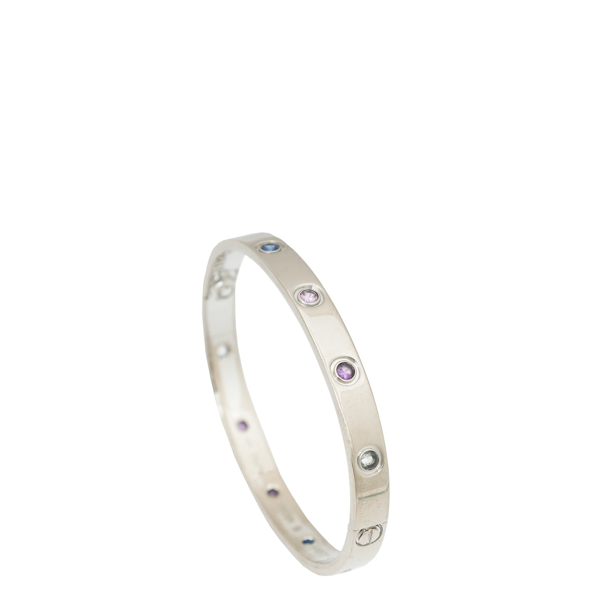 Cartier 18K White Gold Multicolored Stones Love Bracelet 16