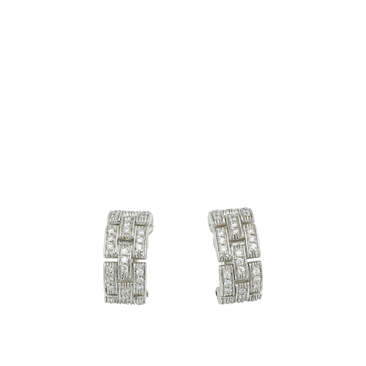 Cartier 18K White Gold Maillon Panthere 3 Diamond-Paved Rows Earrings-Cartier-THE CLOSET