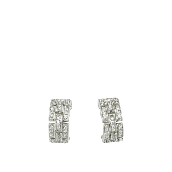 Cartier 18K White Gold Maillon Panthere 3 Diamond-Paved Rows Earrings