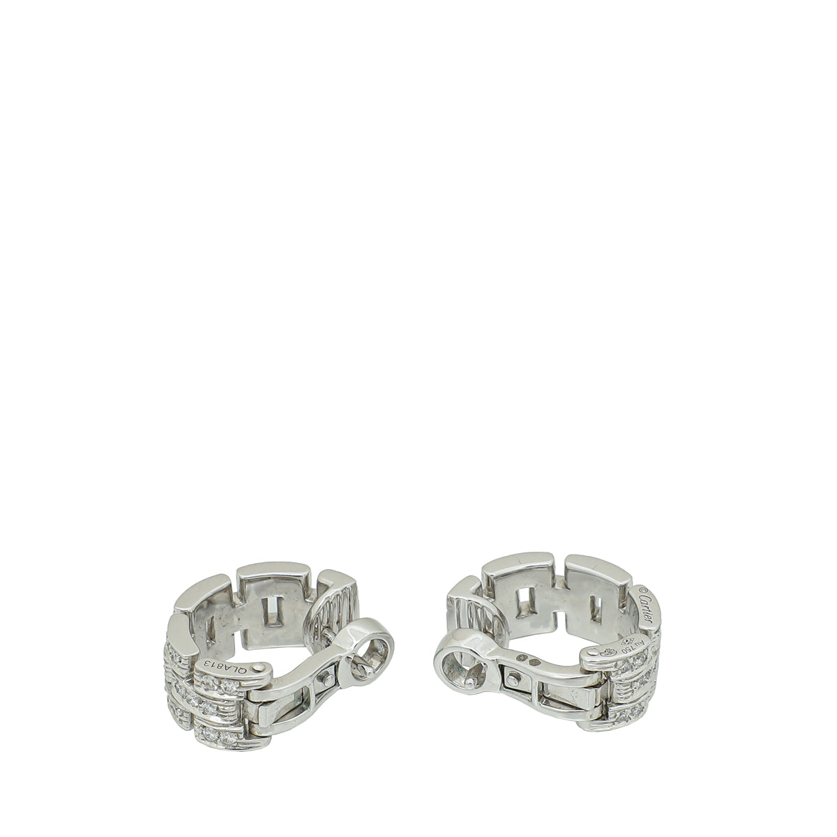 Cartier 18K White Gold Maillon Panthere 3 Diamond-Paved Rows Earrings-Cartier-THE CLOSET
