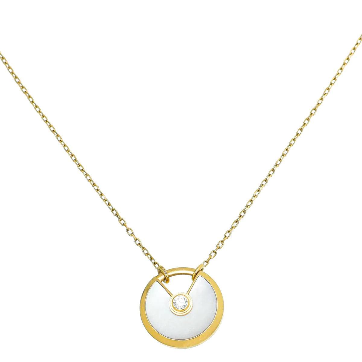 Cartier 18K Yellow Gold Diamond MOP Amulette De Cartier Small Model Necklace-Cartier-THE CLOSET