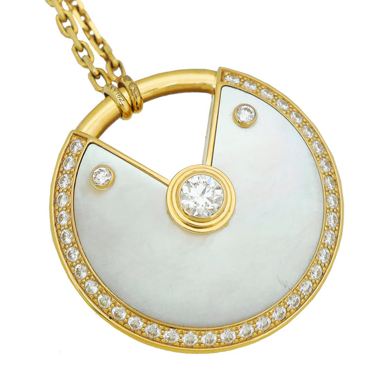 Cartier 18K Yellow Gold Diamond MOP Amulette Necklace