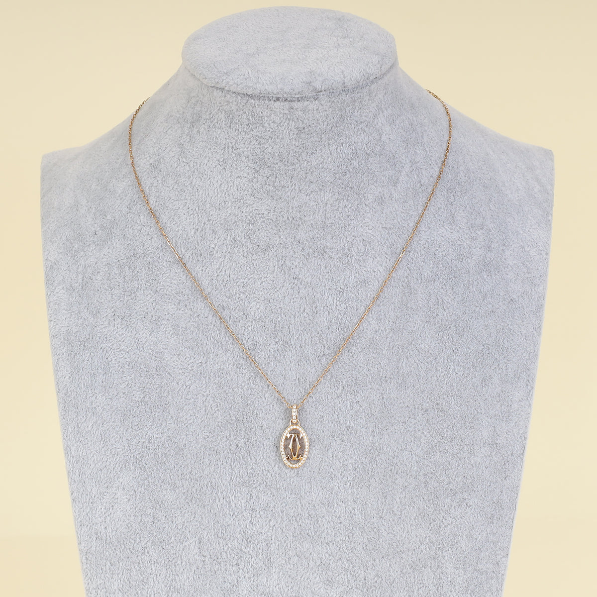 Cartier 18K Rose Gold Diamond Logo Double C Pendant Necklace