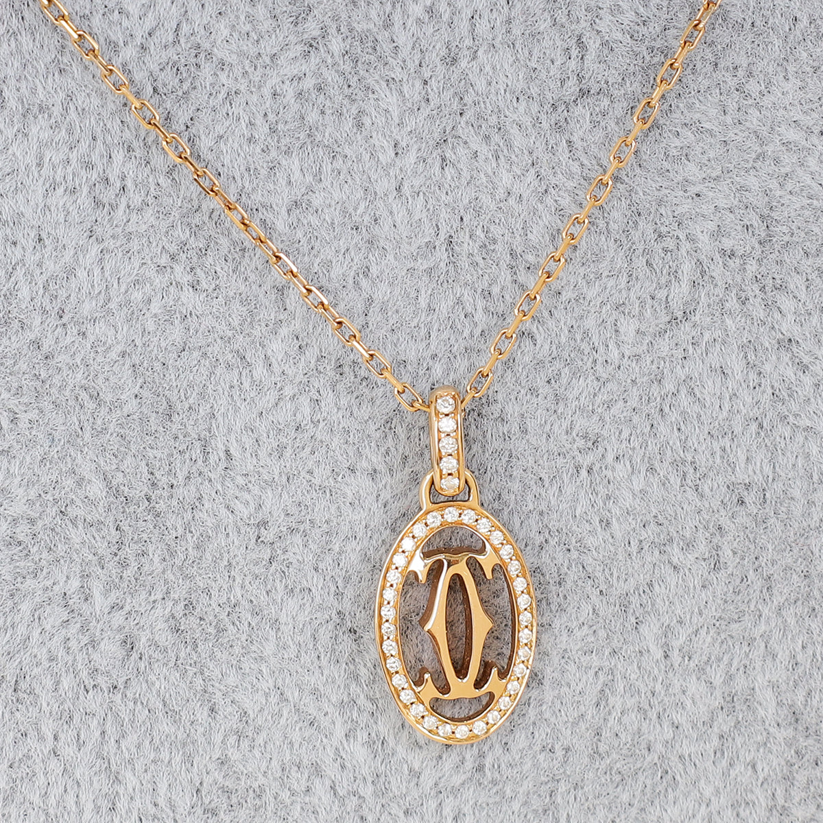 Cartier 18K Rose Gold Diamond Logo Double C Pendant Necklace