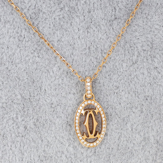 Cartier 18K Rose Gold Diamond Logo Double C Pendant Necklace