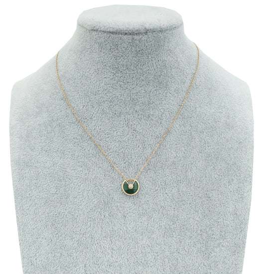 Cartier 18K Rose Gold Diamond Malachite Amulette De Cartier XS Model Necklace