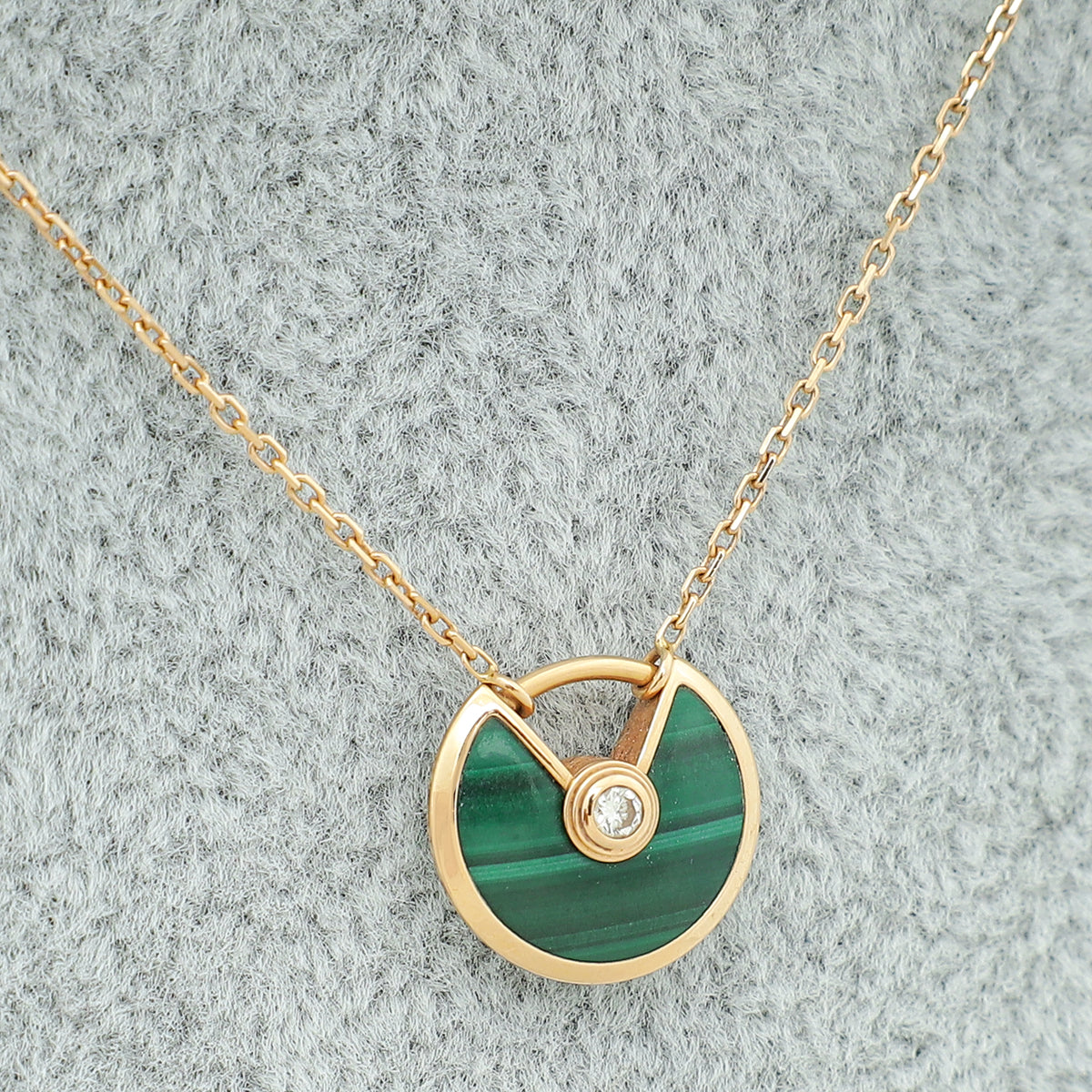 Cartier 18K Rose Gold Diamond Malachite Amulette De Cartier XS Model Necklace