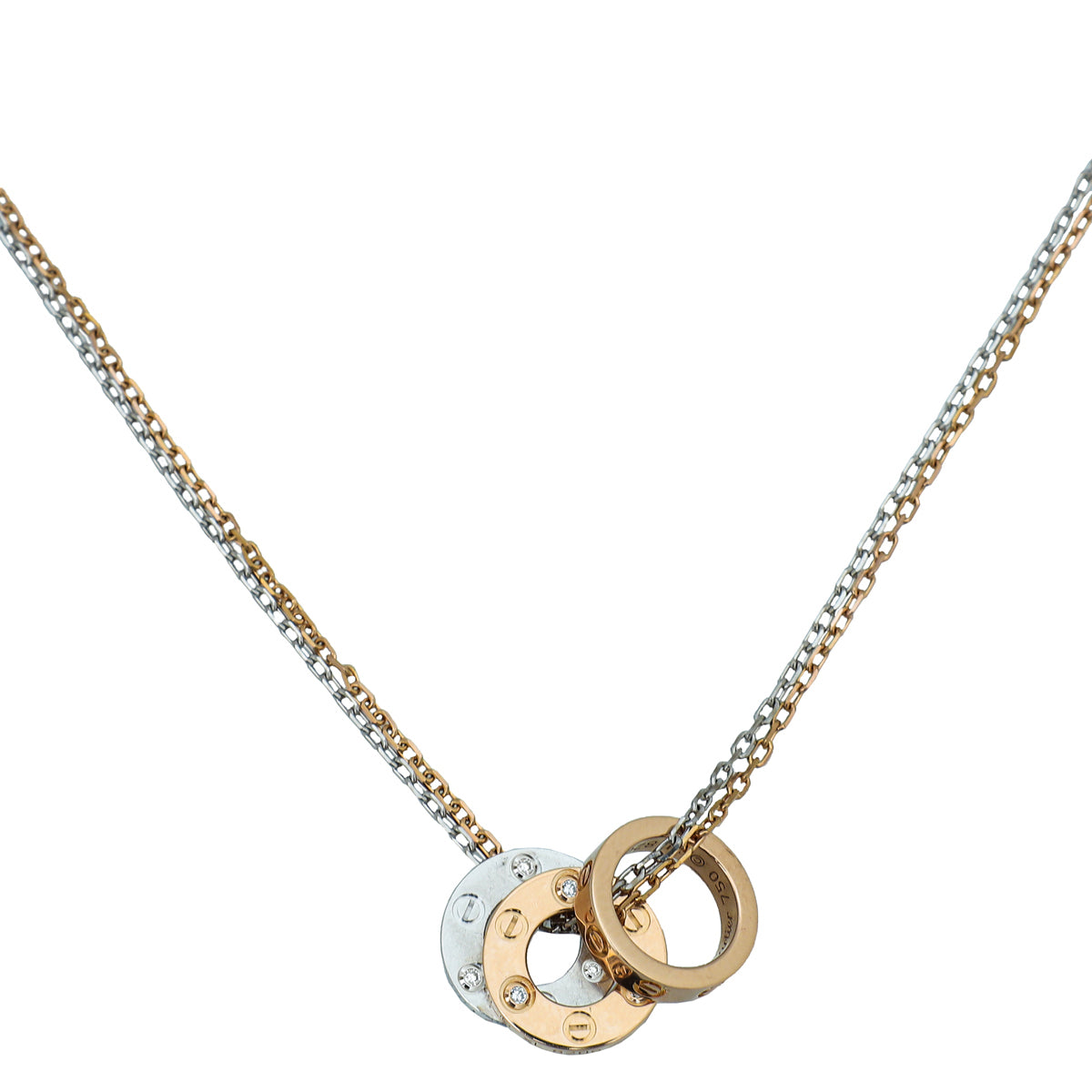 Cartier 18K White-Pink Gold Diamond Double Chain Love 3 Circles Pendant-Cartier-THE CLOSET