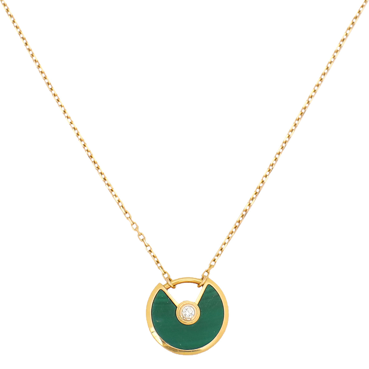 Cartier 18K Rose Gold Diamond Malachite Amulette De Cartier XS Model Pendant Necklace-Cartier-THE CLOSET