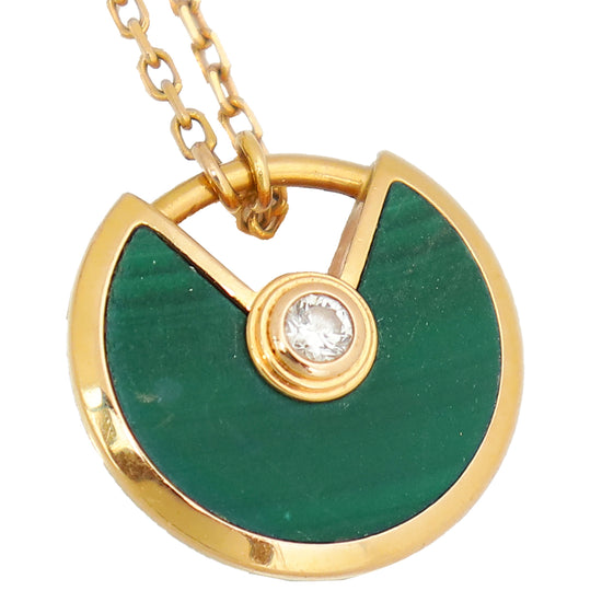 Cartier 18K Rose Gold Diamond Malachite Amulette De Cartier XS Model Pendant Necklace