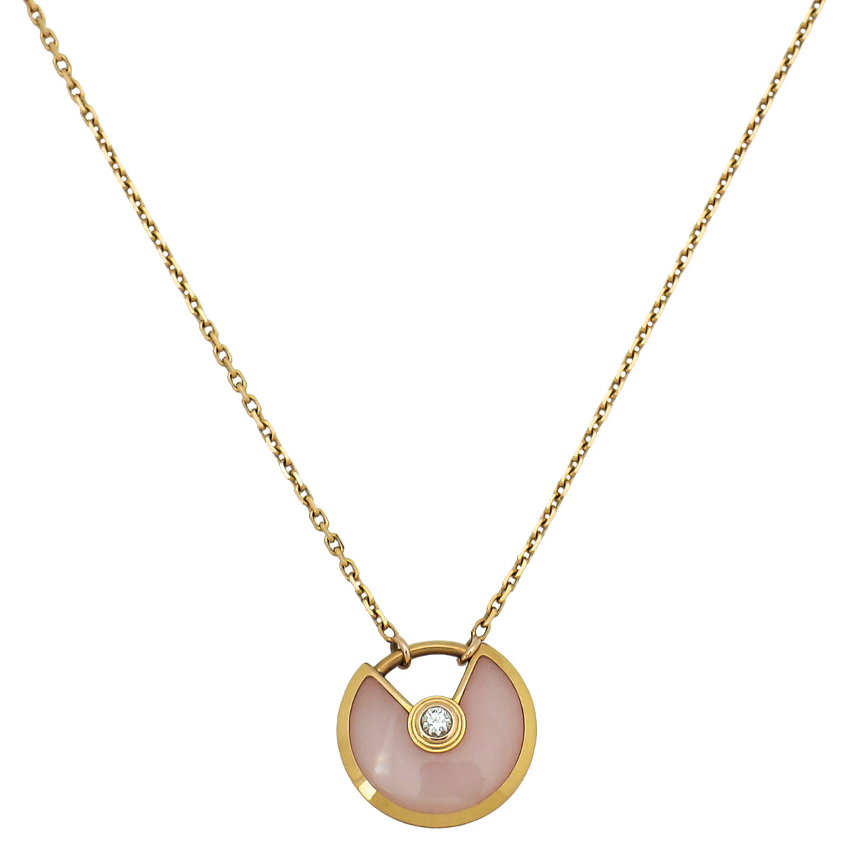 Cartier 18K Rose Gold Pink Opal Diamond Amulette De Cartier XS Necklace-Cartier-THE CLOSET