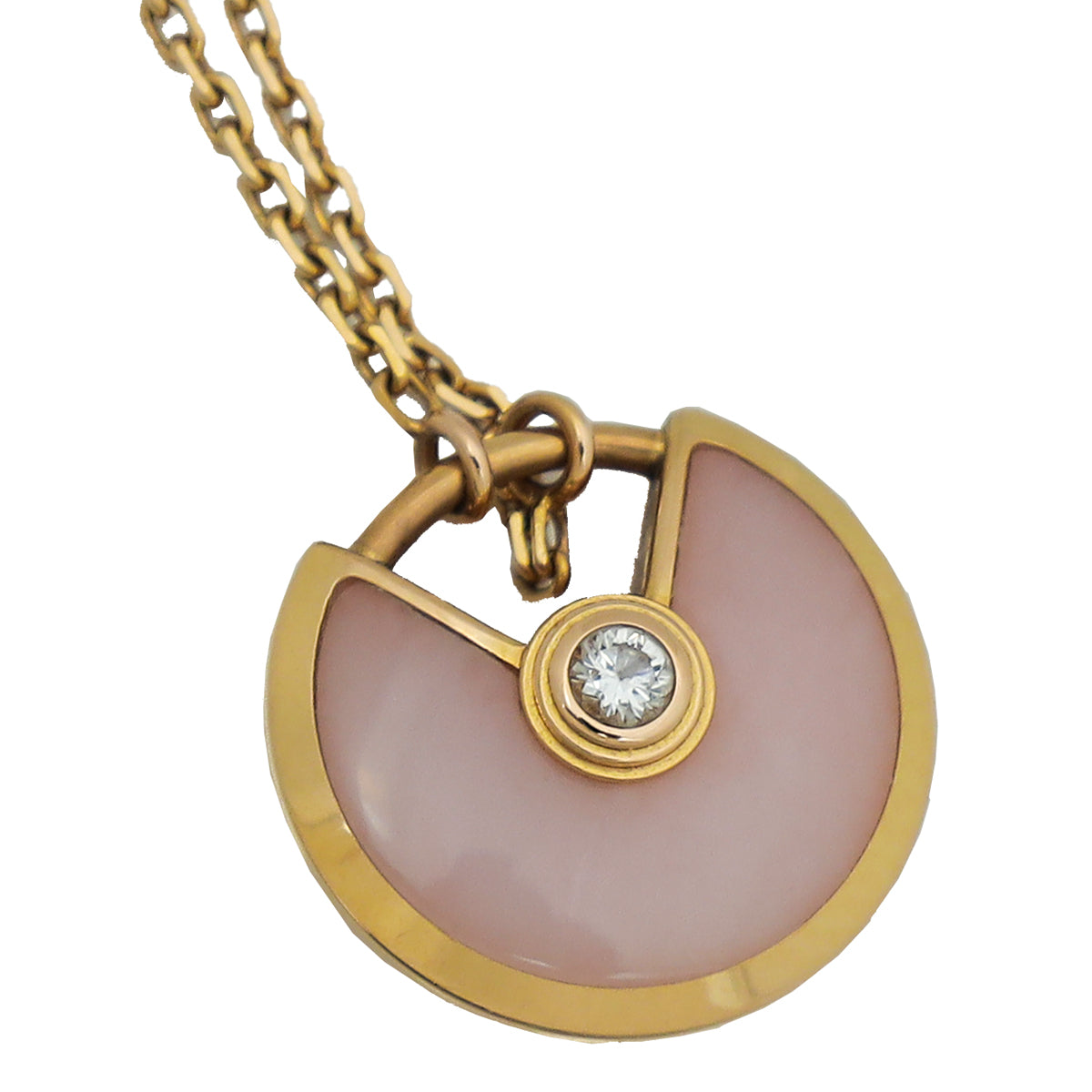 Cartier 18K Rose Gold Pink Opal Diamond Amulette De Cartier XS Necklace-Cartier-THE CLOSET