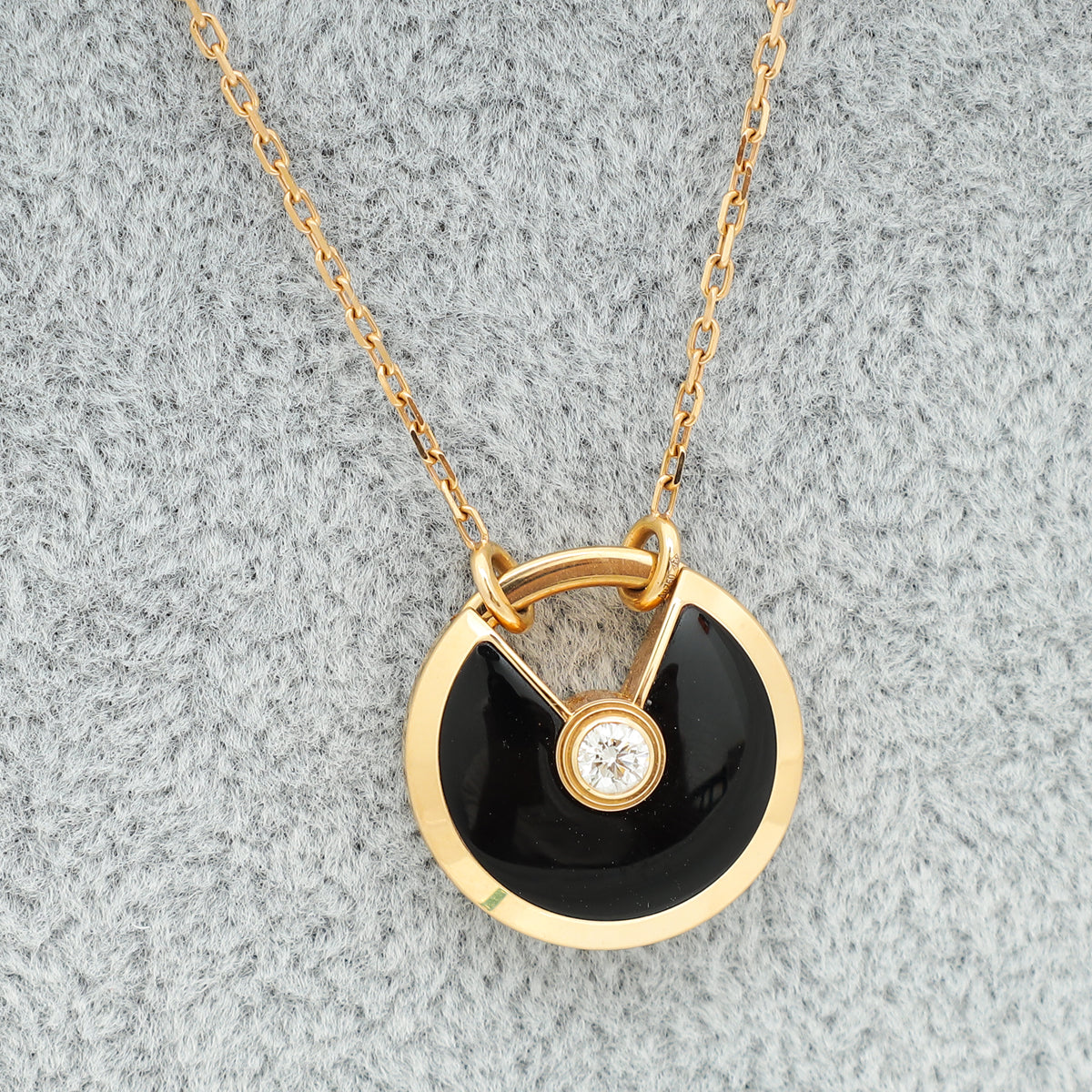 Cartier 18K Pink Gold Onyx Diamond Amulette De Cartier Small Model Necklace-Cartier-THE CLOSET