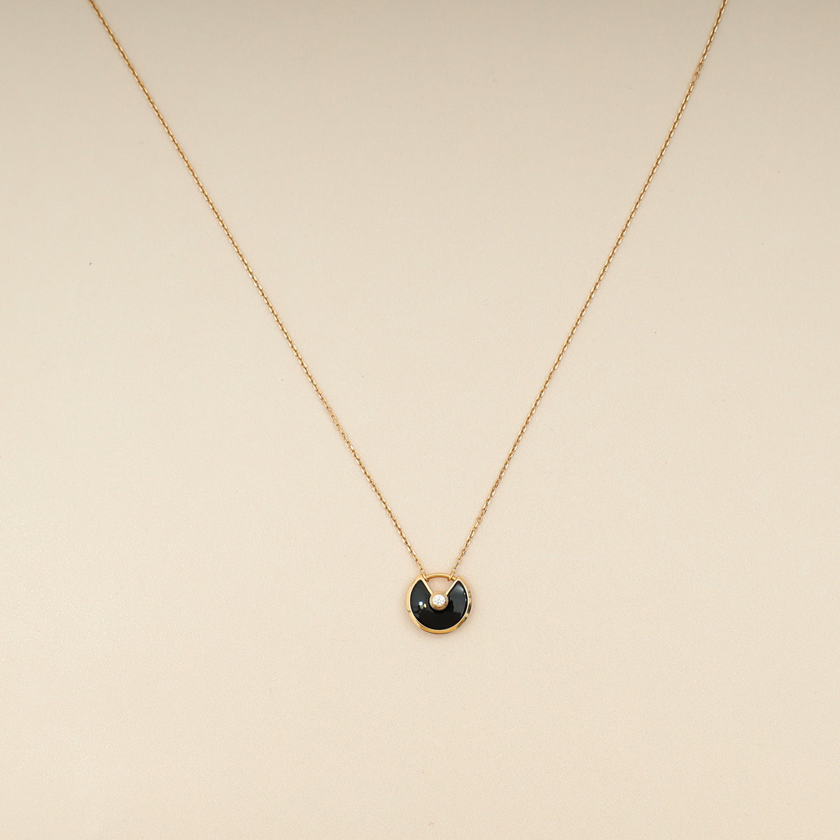 Cartier 18K Rose Gold Diamond Amulette De Cartier Onyx Pendant Necklace