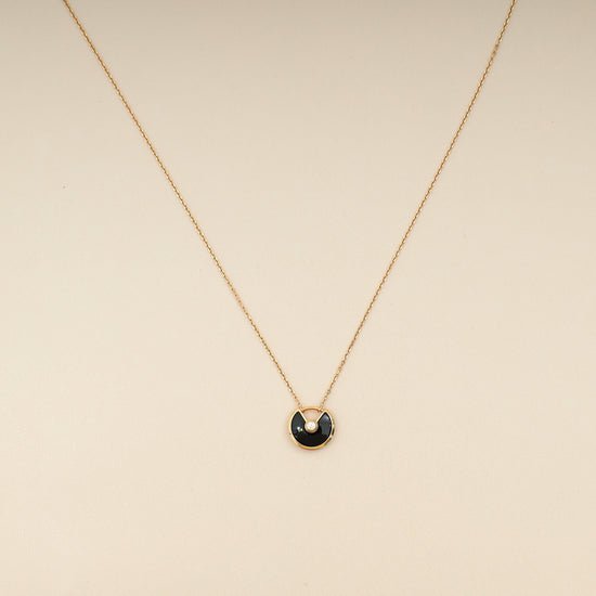 Cartier 18K Rose Gold Diamond Amulette De Cartier Onyx Pendant Necklace