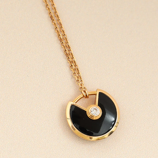 Cartier 18K Rose Gold Diamond Amulette De Cartier Onyx Pendant Necklace
