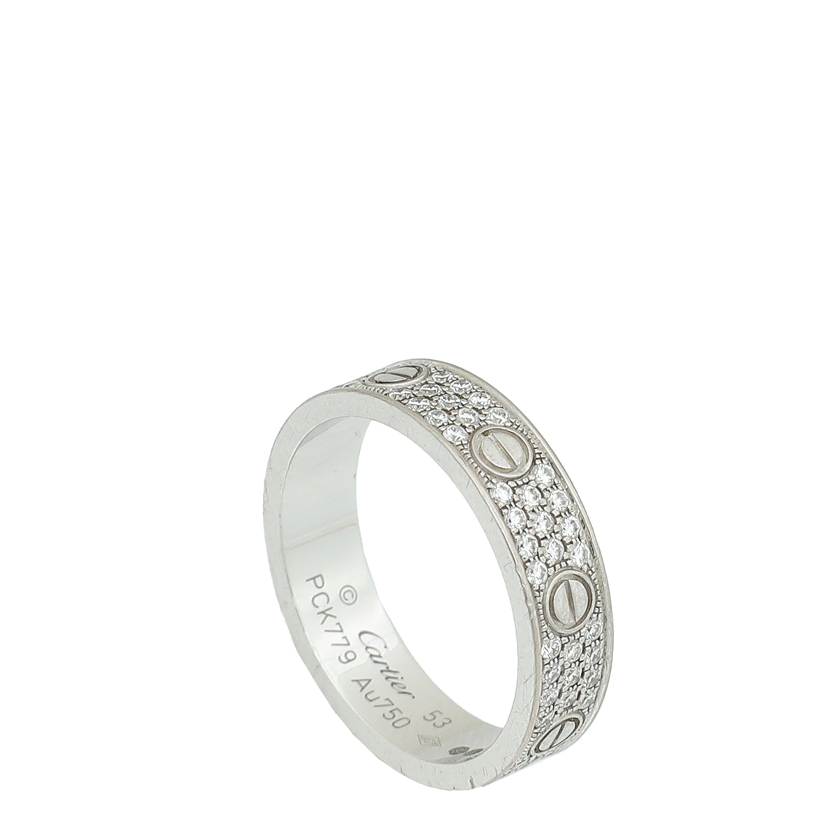 Cartier 18K White Gold Love Paved Diamond Small Model Ring 53-Cartier-THE CLOSET