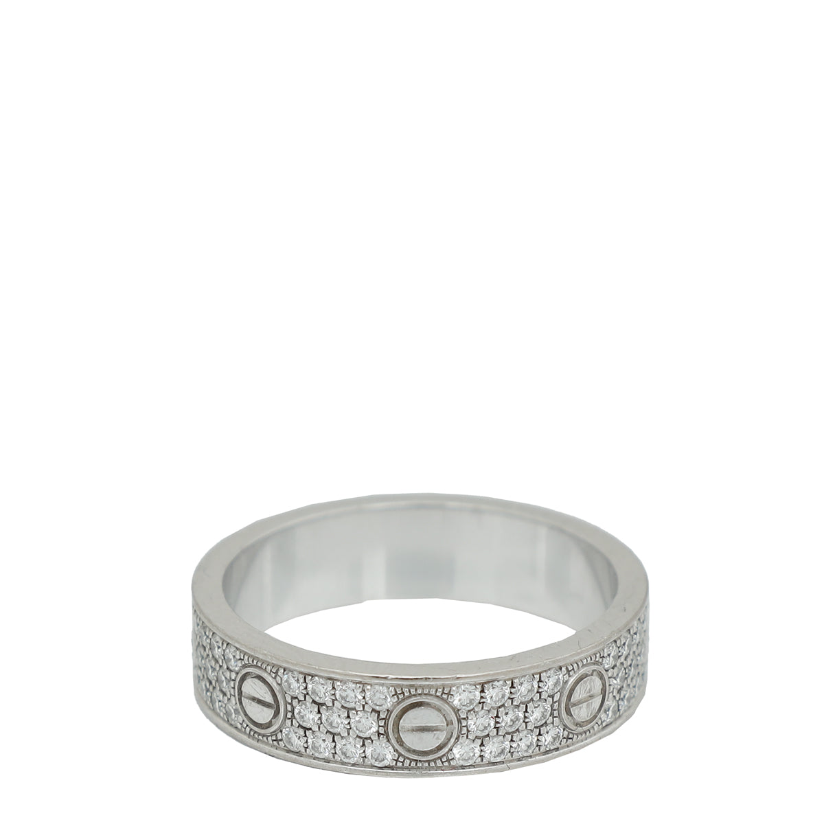 Cartier 18K White Gold Love Paved Diamond Small Model Ring 53-Cartier-THE CLOSET