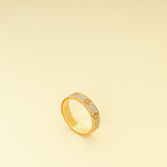 Cartier 18K Yellow Gold Love Pave Diamond Small Model Ring 57