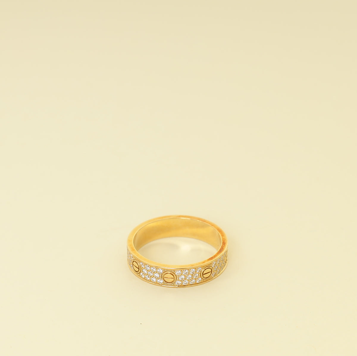 Cartier 18K Yellow Gold Love Pave Diamond Small Model Ring 57