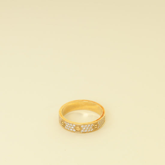 Cartier 18K Yellow Gold Love Pave Diamond Small Model Ring 57