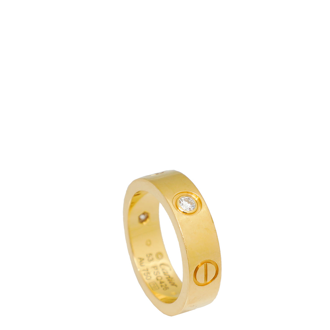 Cartier 18K Yellow Gold 3 Diamond Love Ring 53-Cartier-THE CLOSET