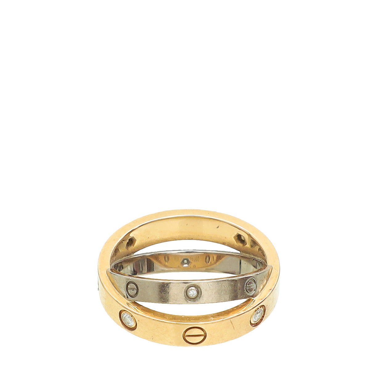 Cartier 18K Pink/White Gold Love Double Band Ring 49-Cartier-THE CLOSET