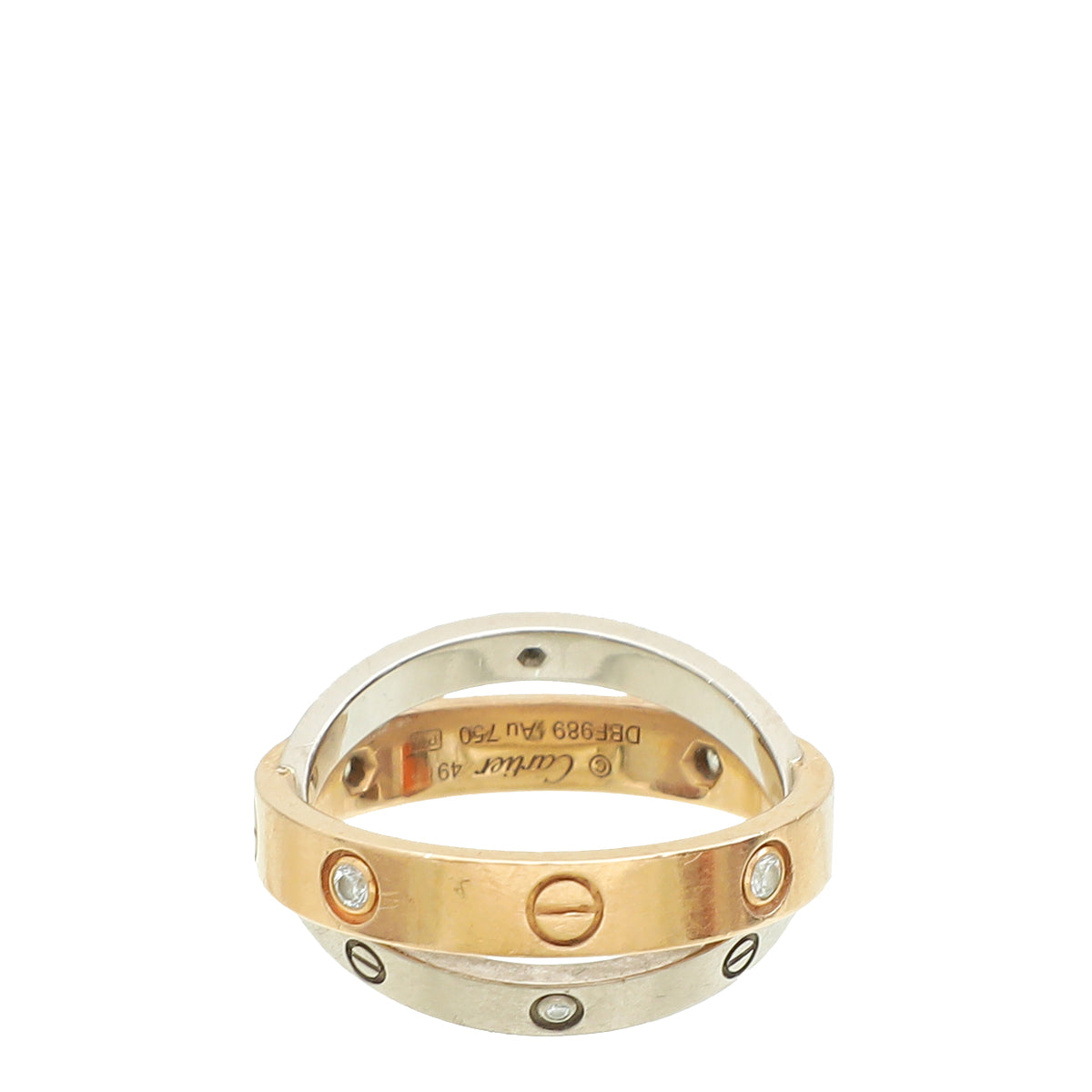 Cartier 18K Pink/White Gold Love Double Band Ring 49-Cartier-THE CLOSET