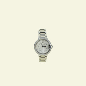 Cartier Stainless Steel Diamond Ballon Bleu de Cartier 33mm Mechanical Automatic Winding Watch