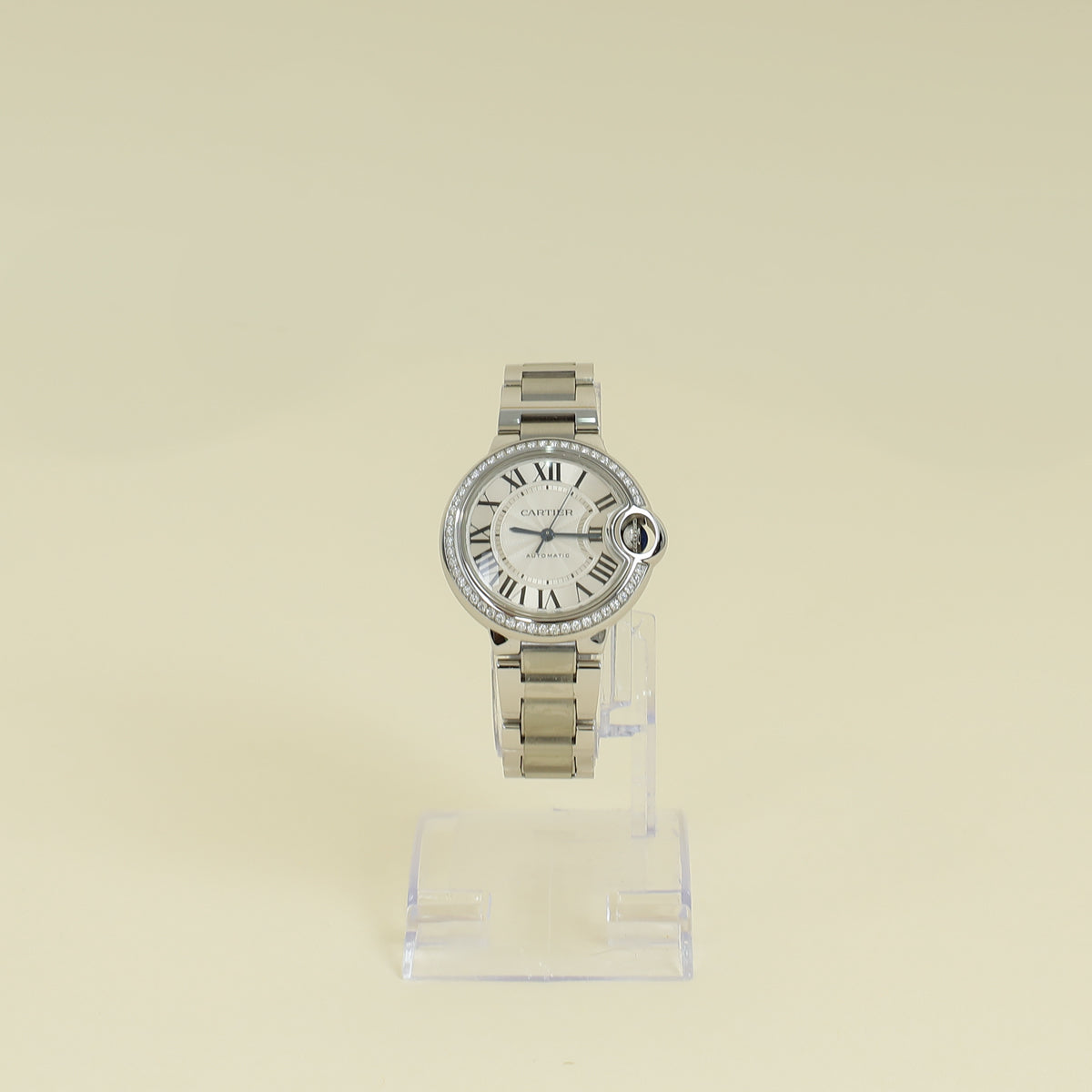Cartier Stainless Steel Diamond Ballon Bleu Automatic 33mm Watch