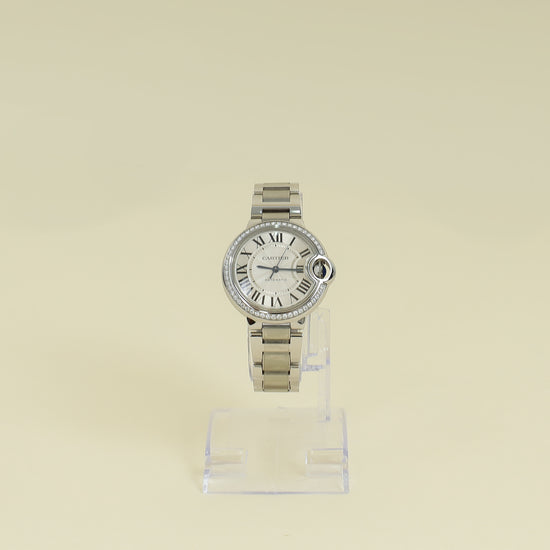 Cartier Stainless Steel Diamond Ballon Bleu Automatic 33mm Watch