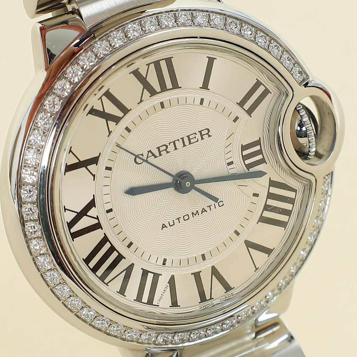 Cartier Stainless Steel Diamond Ballon Bleu Automatic 33mm Watch