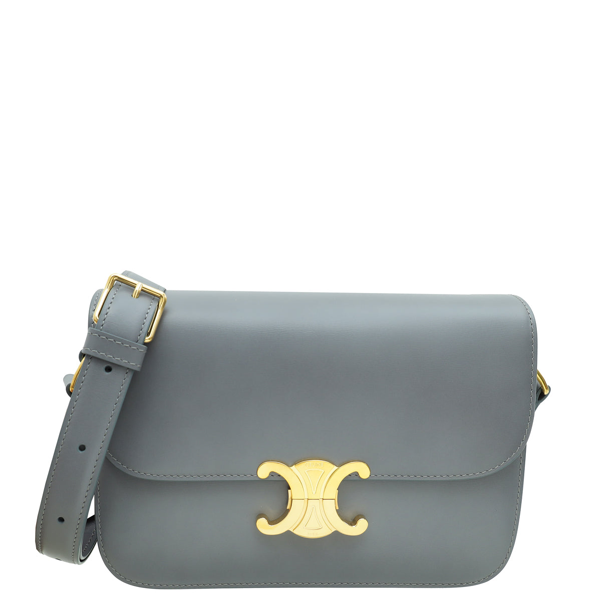 Celine Cloudy Grey Shiny Classique Triomphe Flap Bag-Celine-THE CLOSET