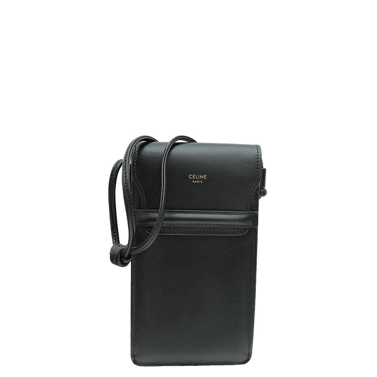 Celine Black Phone Pouch W/ Flap on Strap-Celine-THE CLOSET