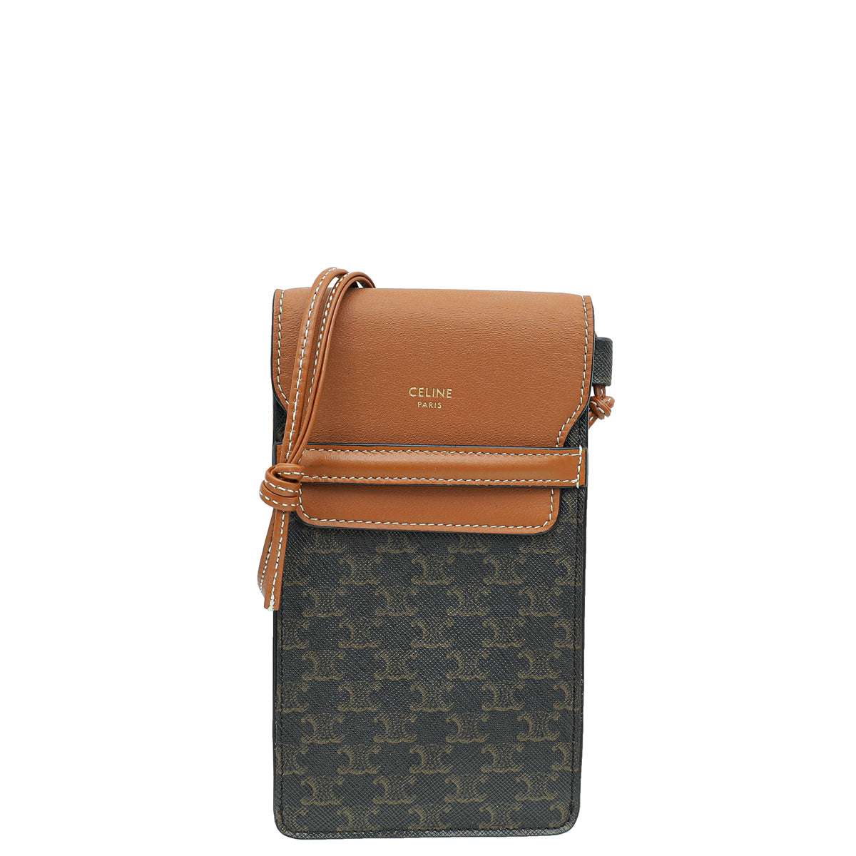 Celine Brown Triomphe Phone Pouch W/ Flap on Strap-Celine-THE CLOSET