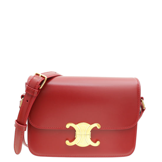 Celine Red Teen Triomphe Flap Shoulder Bag