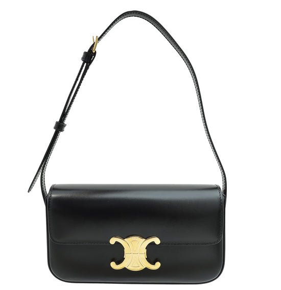 Celine Black Claude Triomphe Shiny Shoulder Bag