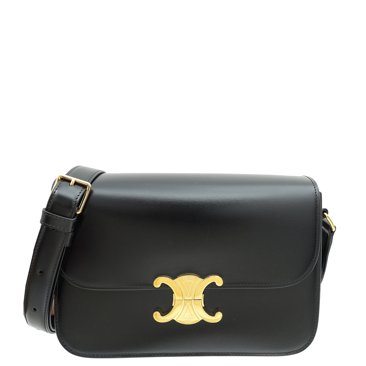 Celine Black Classique Triomphe Flap Bag