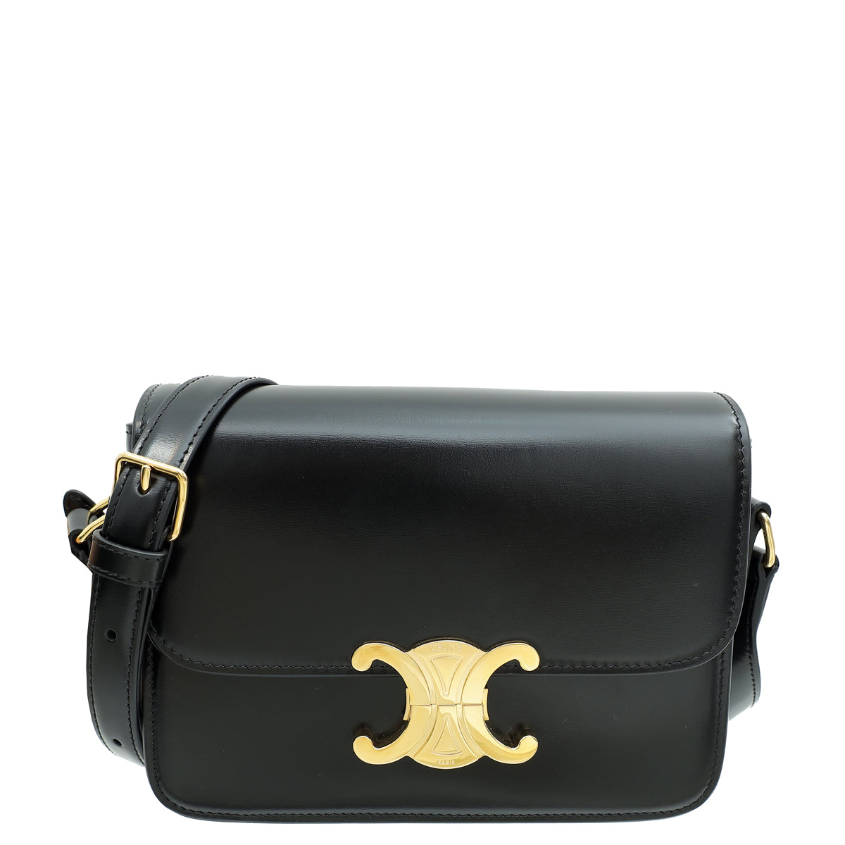 Celine Black Teen Triomphe Flap Shoulder Bag