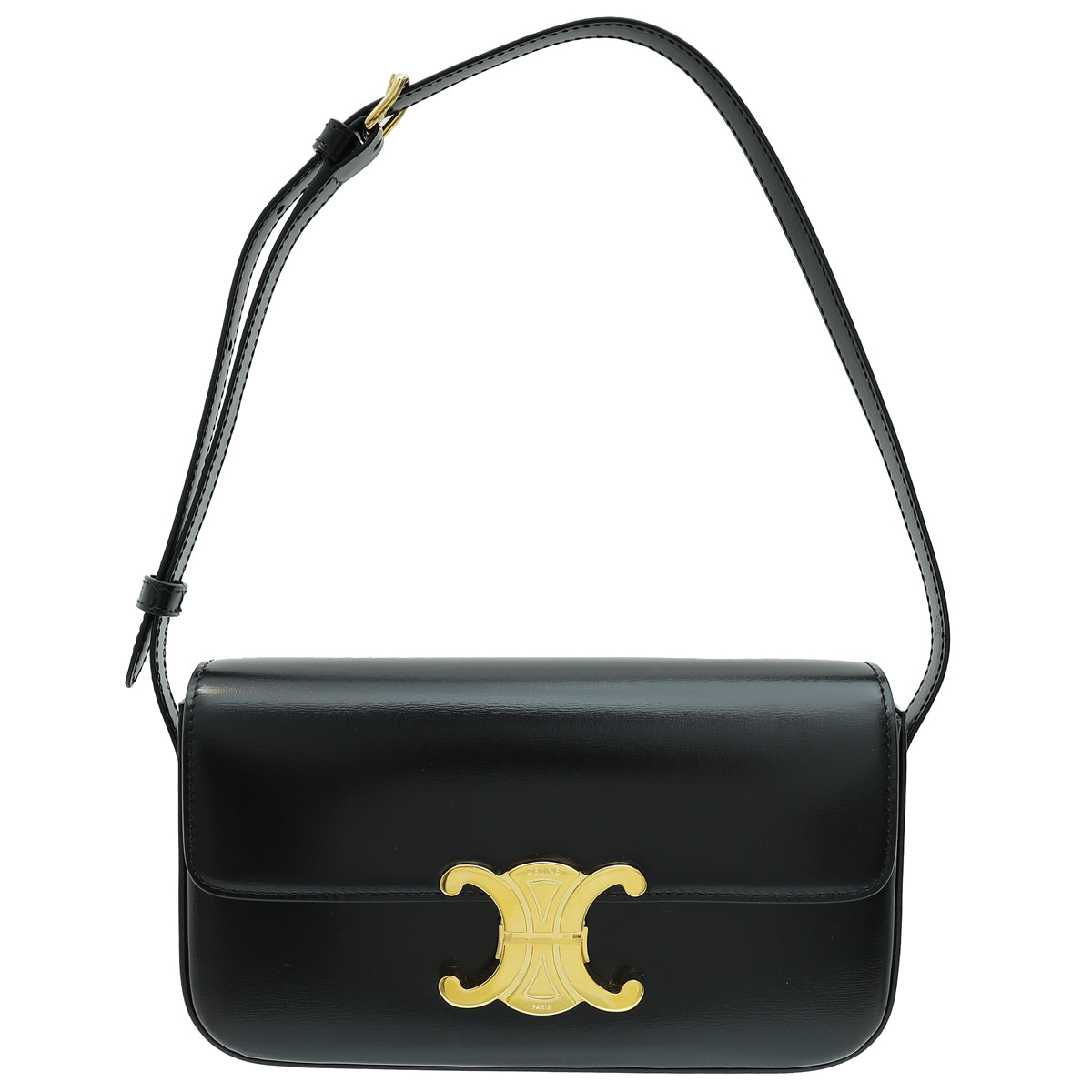 Celine Black Triomphe Shiny Shoulder Bag-Celine-THE CLOSET