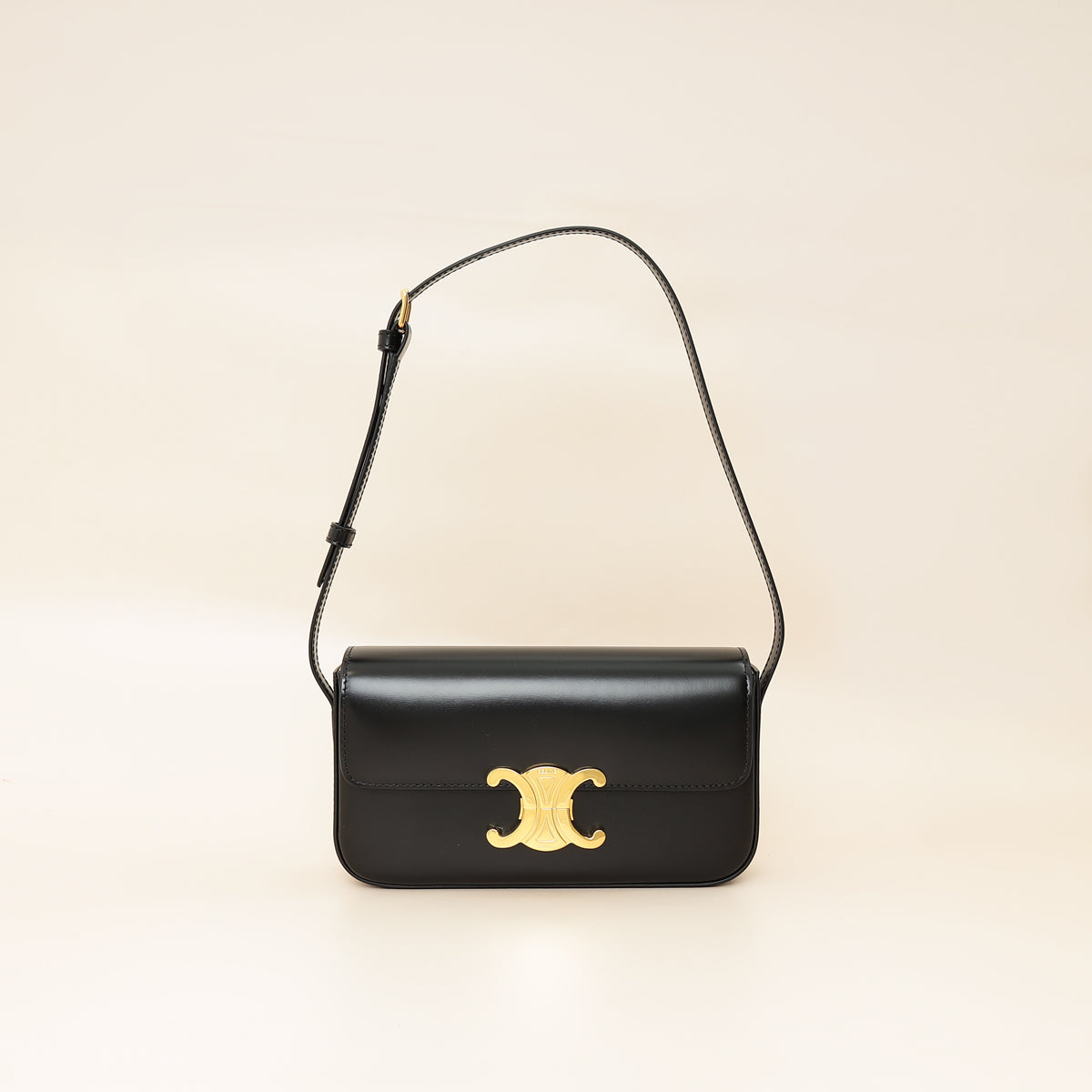 Celine Black Triomphe Shiny Shoulder Bag-Celine-THE CLOSET