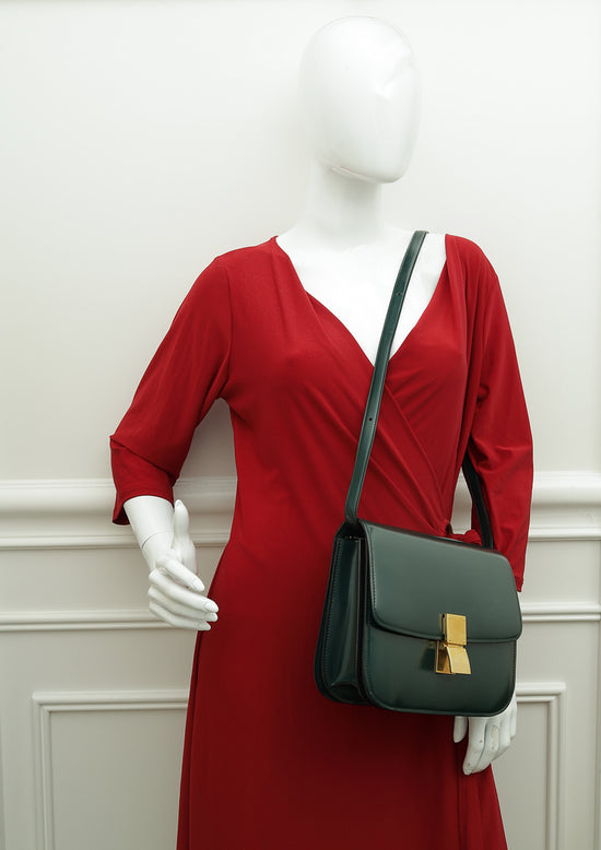 Celine Green Python Medium Classic Box Shoulder Bag Celine