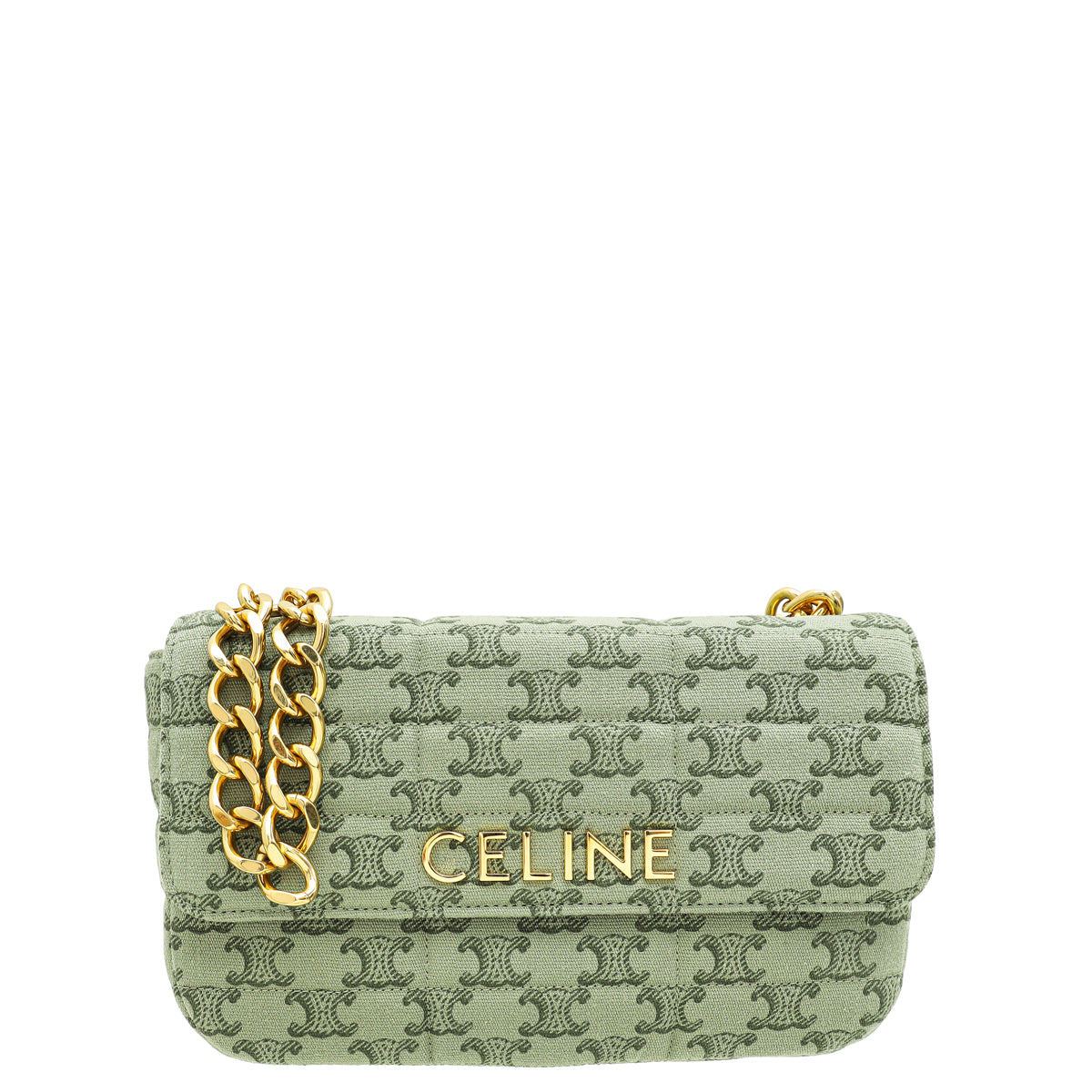 Celine Khaki Triomphe Print Chain Bag