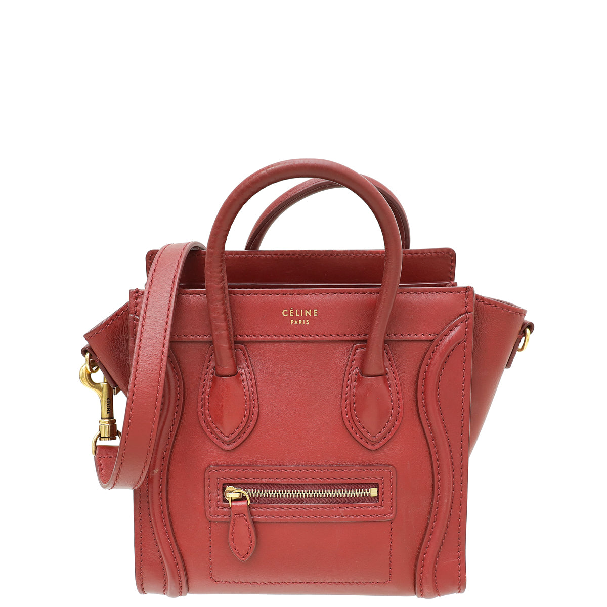 Celine Dark Red Nano Luggage Bag-Celine-THE CLOSET